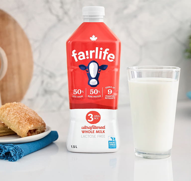fairlife 3.25% ultrafiltered Whole Milk, 1.5L bottle.